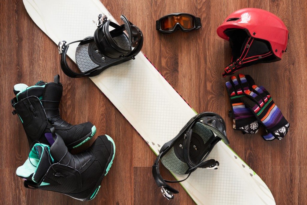 a set of snowboard equipment