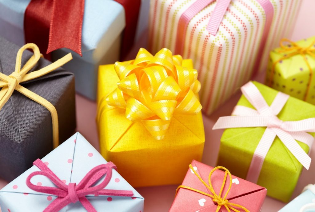 boxes of gifts wrapped in colorfully